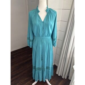 Chicos Dress Womens‎ 0 US 4 Crochet Detail Ruffle Maxi Prairie Bohemian Teal